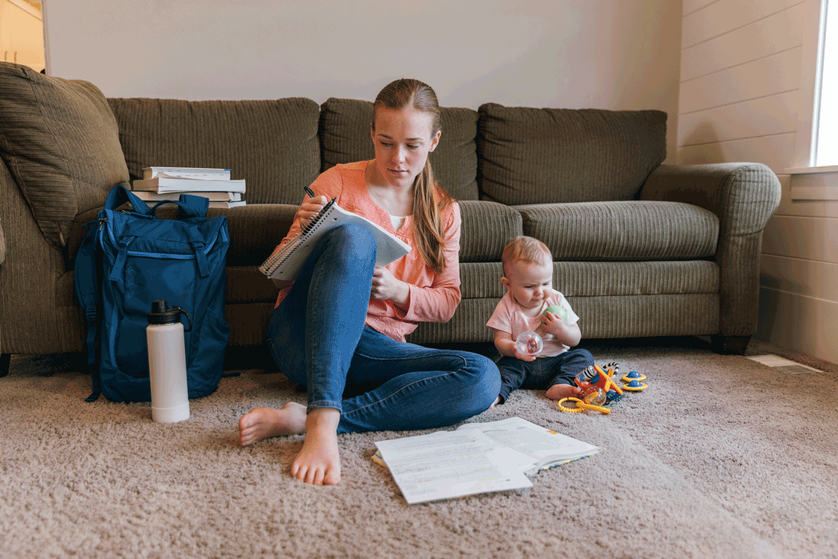 parenting student with baby at home