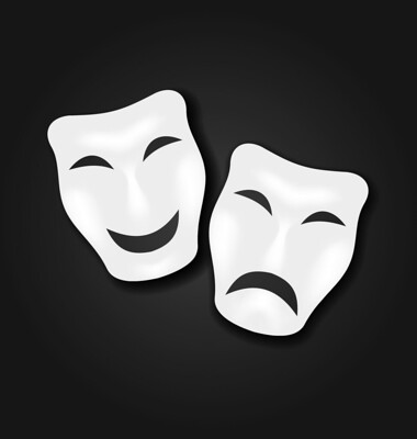 A smiling mask and a frowning mask