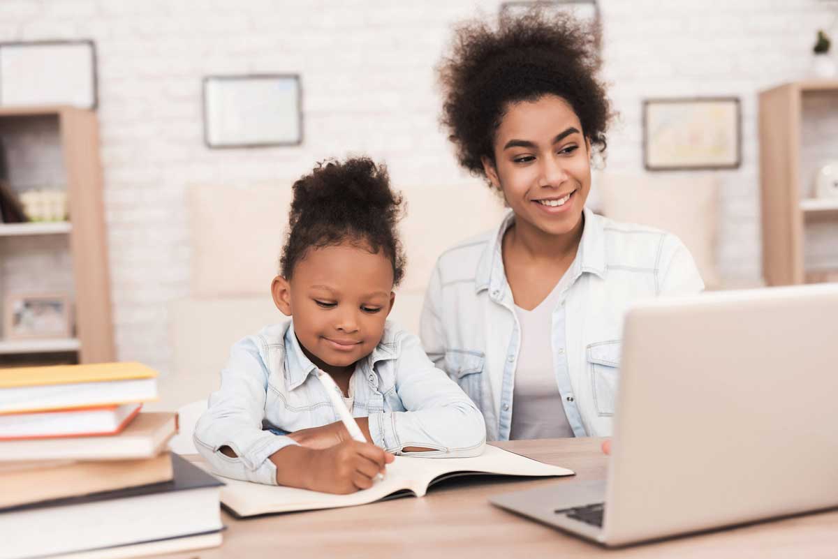 Mother and daughter do homework