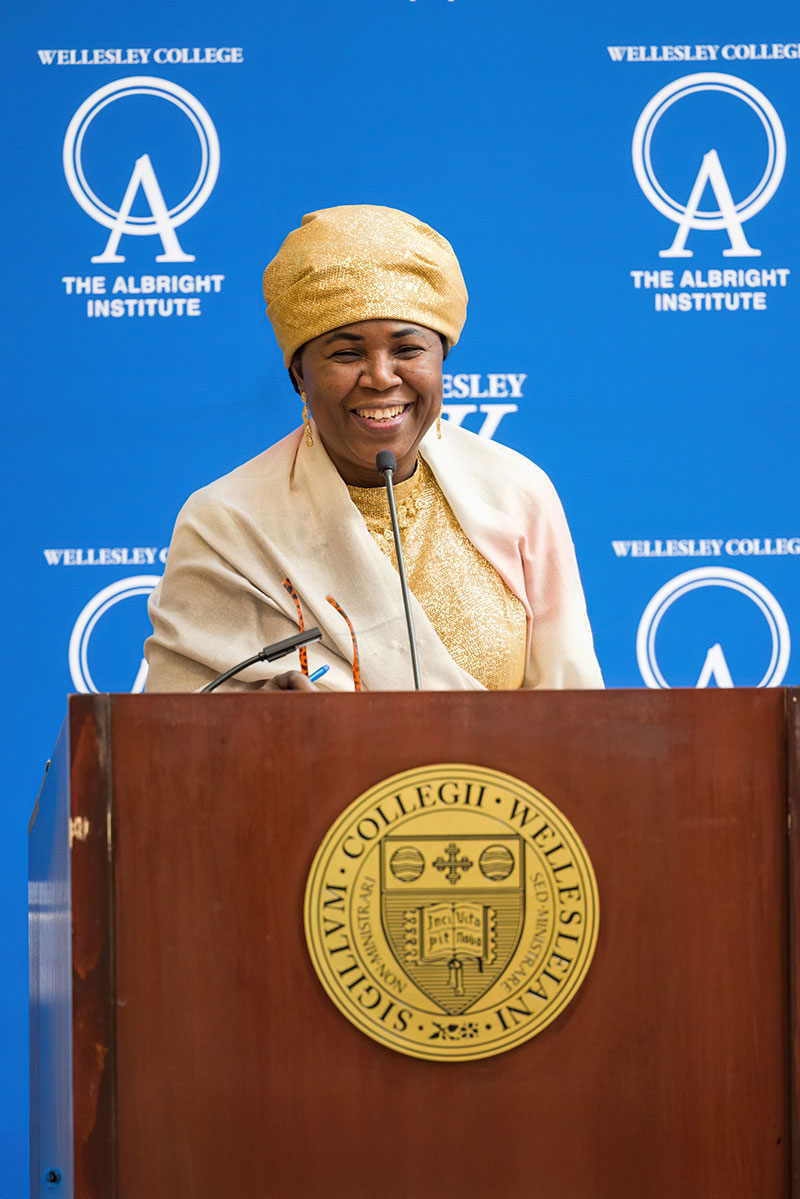 Hauwa Ibrahim speaking at podium