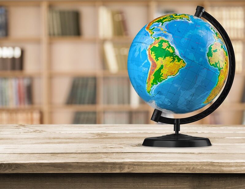 A globe lying on a desk