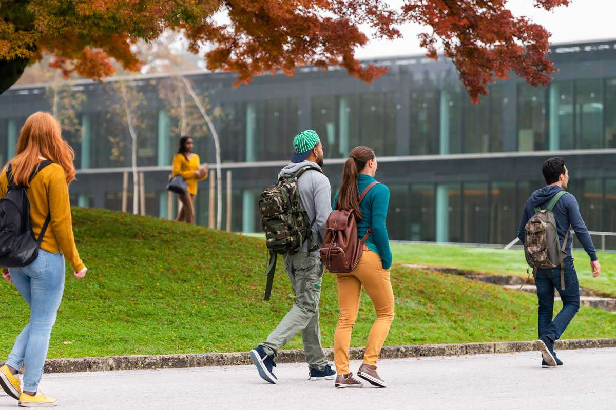 students walk on college campus