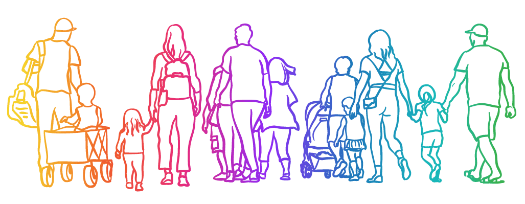 illustration of families in rainbow colors