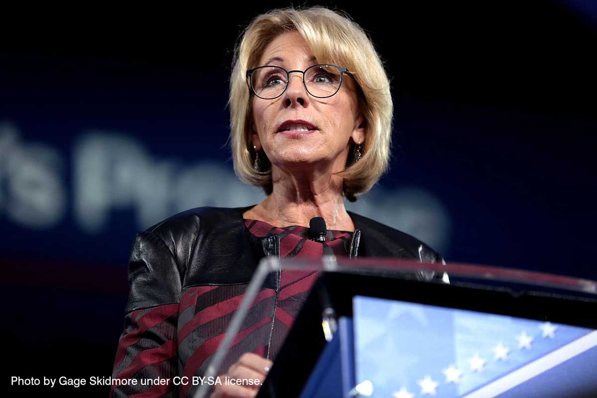 U.S. Secretary of Education Betsy DeVos. Photo by Gage Skidmore from Peoria, AZ, under CC BY-SA license.